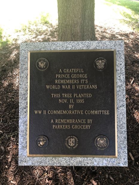 PRINCE GEORGE WORLD WAR II VETERANS MEMORIAL TREE PLAQUE