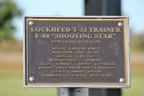 LOCKHEED T-33 TRAINER F-80 “SHOOTING STAR” MEMORIAL PLAQUE