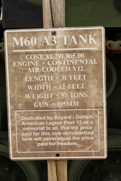 AMERICAN LEGION POST 13 M60 A3 TANK MEMORIAL PLAQUE