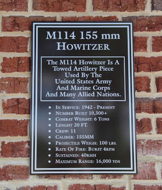 M114 155MM HOWITZER WAR MEMORIAL PLAQUE
