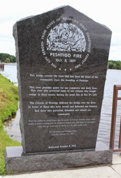PESHTIGO FIRE AND VETERNS MEMORIAL BRIDGE STONE