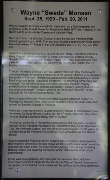 WAYNE “SWEDE” MONSEN WAR MEMORIAL PLAQUE