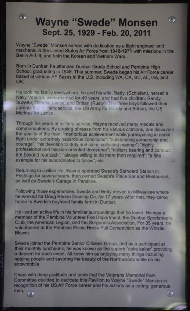 WAYNE “SWEDE” MONSEN WAR MEMORIAL PLAQUE