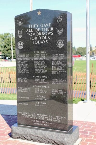 SHULLSBURG AREA VETERANS MEMORIAL STONE A
