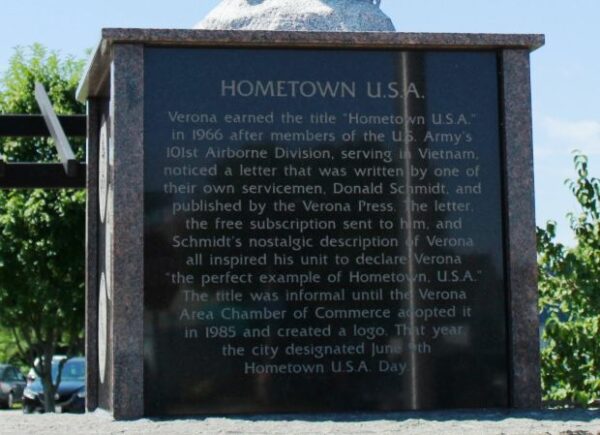 VERONA HOMETOWN U.S.A. MEMORIAL PLAQUE