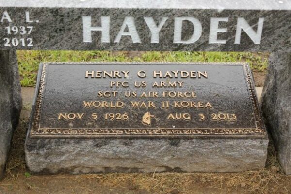 HENRY G HAYDEN MEMORIAL CEMETERY STONE