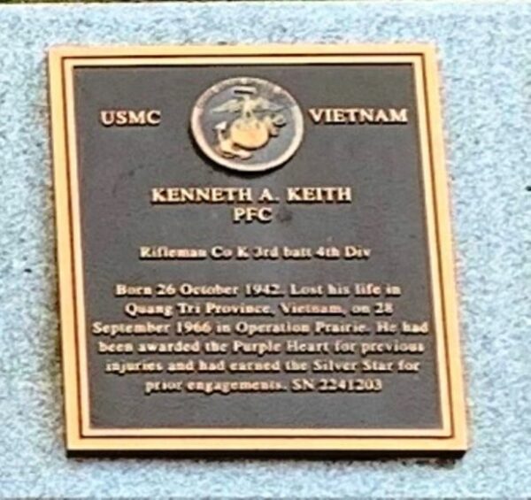 KENNETH A. KEITH WAR MEMORIAL PLAQUE