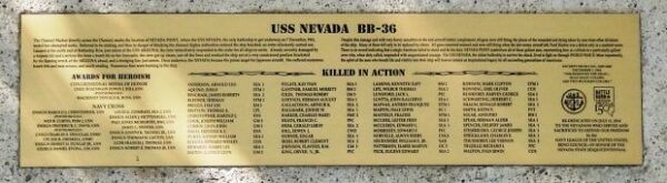 USS NEVADA BB-36 WAR MEMORIAL PLAQUE A