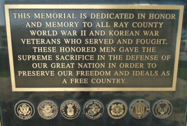 RAY COUNTY WORLD WAR VETERANS MEMORIAL PLAQUE A