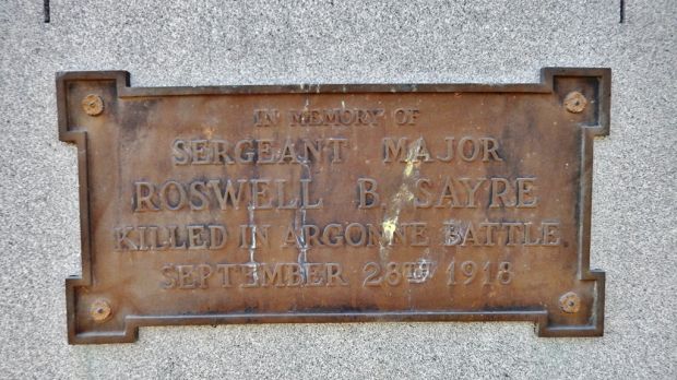 SERGEANT MAJOR ROSWELL B. SAYRE WAR MEMORIAL PLAQUE