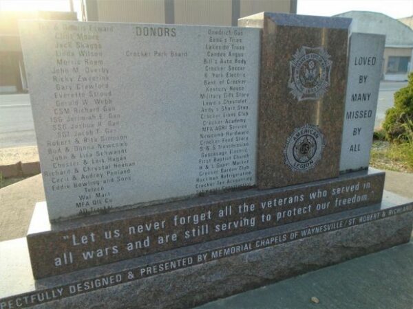 AMERICAN LEGION POST #195 AND VFW POST #4956 VETERANS MEMORIAL BACK