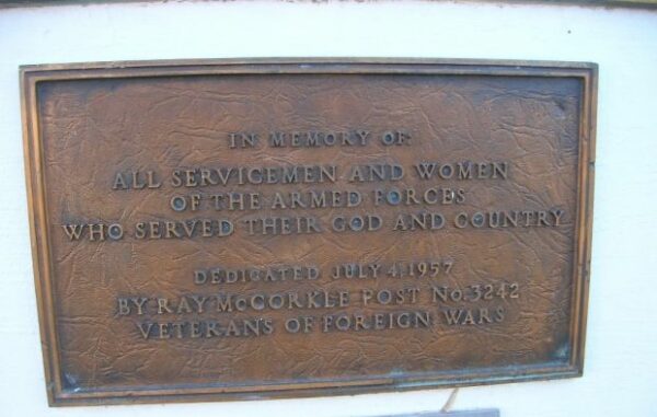 VFW POST NO. 3242 ARMED FORCES MEMORIAL PLAQUE