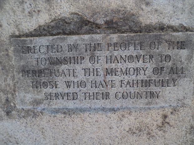 TOWNSHIP OF HANOVER VETERANS MEMORIAL DEDI CATION STONE