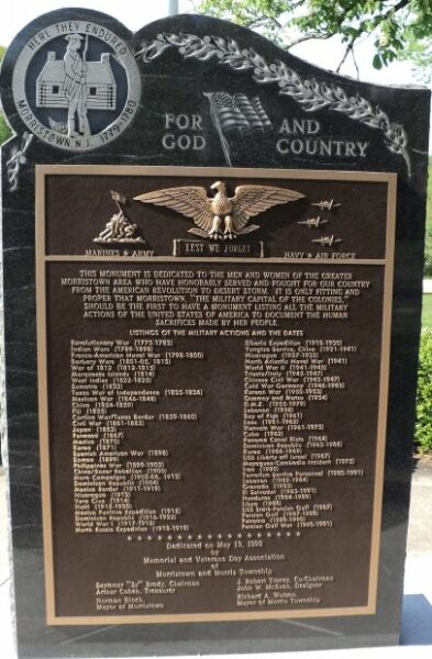 MORRISTOWN AREA MILITARY ACTION MEMORIAL PLAQUE