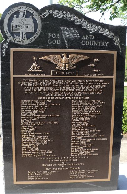 MORRISTOWN AREA MILITARY ACTION MEMORIAL PLAQUE