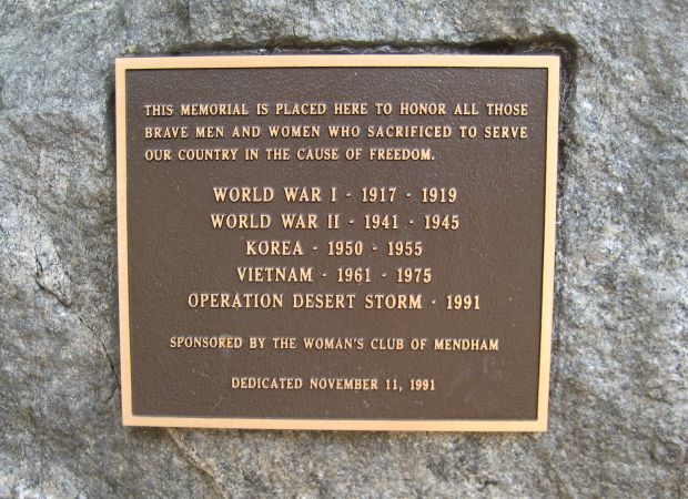 WOMAN’S CLUB OF MENDHAM WAR MEMORIAL PLAQUE