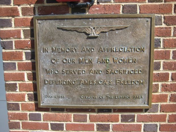 LEBANON WAR VETERANS MEMORIAL PLAQUE