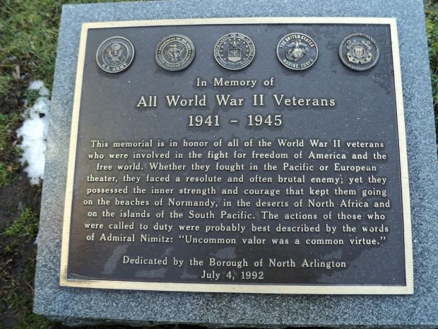 NORTH ARLINGTON WAR MEMORIAL PLAQUE B
