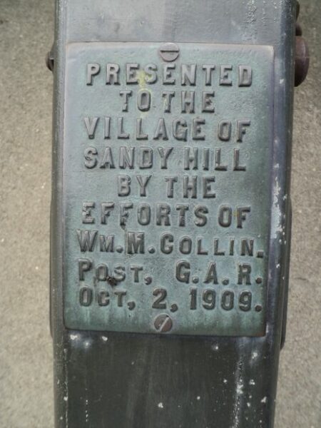 VILLAGE OF SANDY HILL CIVIL WAR CANNON MEMORIAL PLAQUE