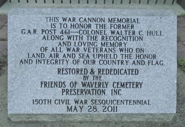 G.A.R. POST 464 WAR CANNON MEMORIAL DEDICATION STONE