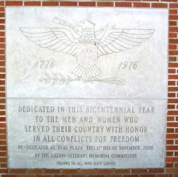 GALION VETERANS FLAG PLAZA DEDICATION STONE