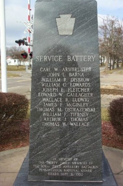 PENNSYLVANIA NATIONAL GUARD TROOP TRAIN ACCIDENT MEMORIAL SIDE B