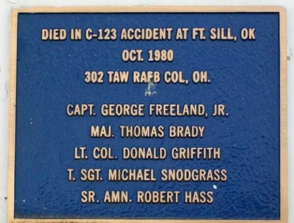 DIED IN C-123 ACCIDENT MEMORIAL PLAQUE