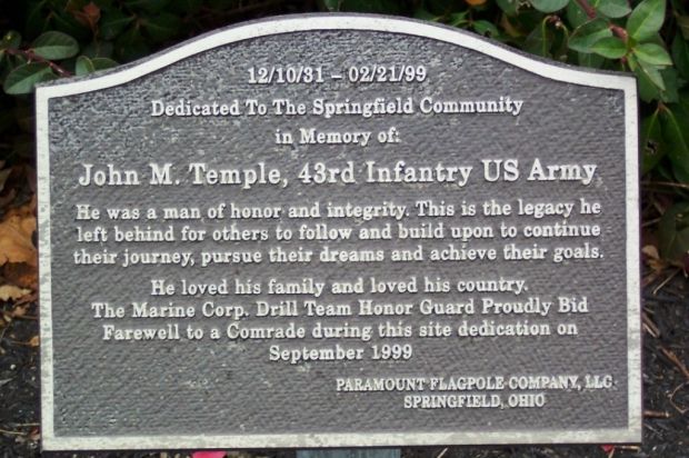 JOHN M. TEMPLE, 43RD INFANTRY US ARMY MEMORIAL PLAQUE