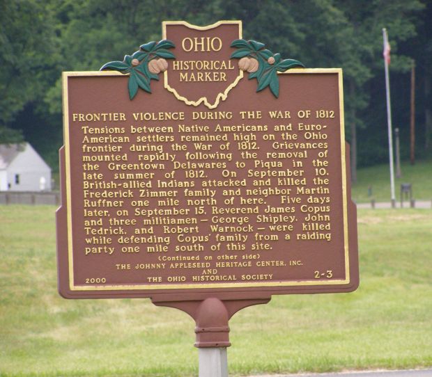 FRONTIER VIOLENCE DURING THE WAR OF 1812 MEMORIAL MARKER FRONT