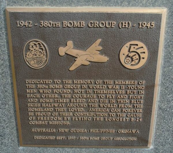 USAF ACADEMY 380TH BOMB GROUP (H) WAR MEMORIAL PLAQUE