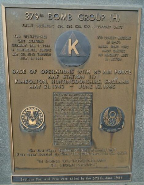 USAF ACADEMY 379TH BOMB GROUP (H) WAR MEMORIAL PLAQUE