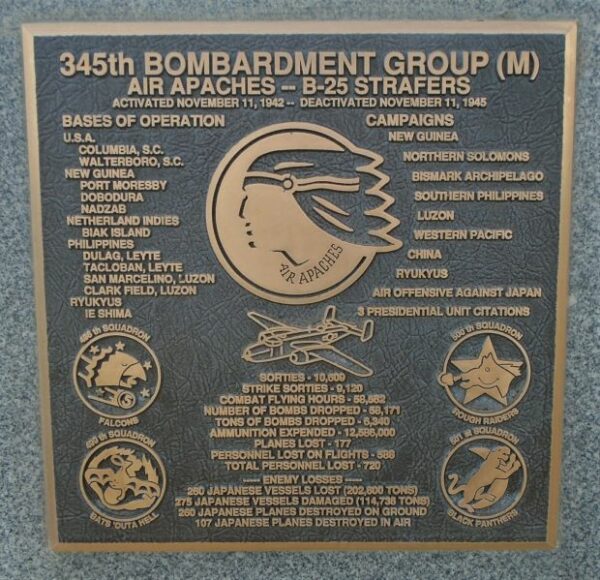 USAF ACADEMY 345TH BOMBARDMENT GROUP (M) WAR MEMORIAL PLAQUE