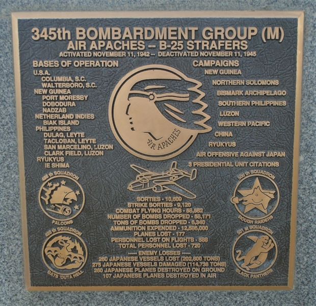 USAF ACADEMY 345TH BOMBARDMENT GROUP (M) WAR MEMORIAL PLAQUE