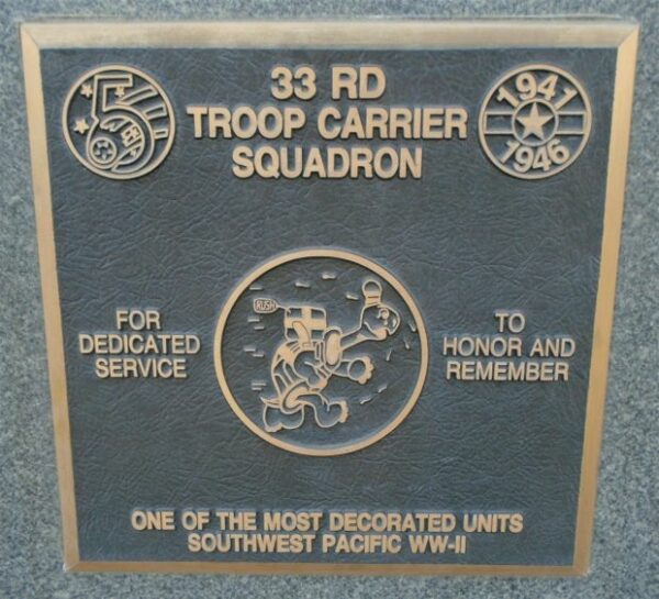 33 RD TROOP CARRIER SQUADRON WAR MEMORIAL PLAQUE