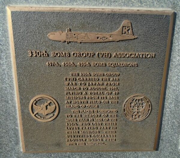 USAF ACADEMY 330TH BOMB GROUP (VH) ASSOCIATION WAR MEMORIAL PLAQUE