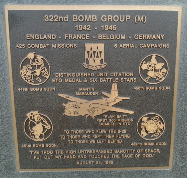 USAF ACADEMY 322ND BOMB GROUP (M) WAR MEMORIAL PLAQUE