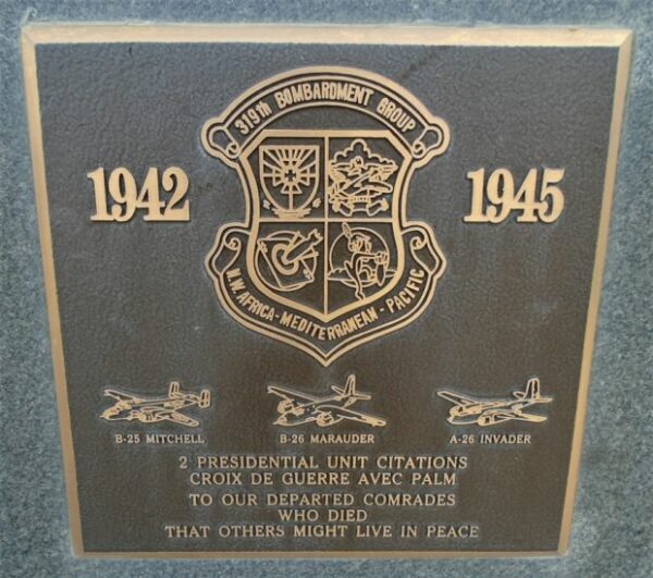 USAF ACADEMY 319TH BOMBARDMENT GROUP WAR MEMORIAL PLAQUE