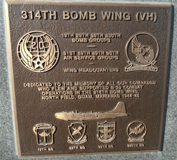 USAF ACADEMY 314TH BOMB WING (VH) WAR MEMORIAL PLAQUE