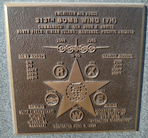 USAF ACADEMY 313TH BOMB WING (VH) WAR MEMORIAL PLAQUE