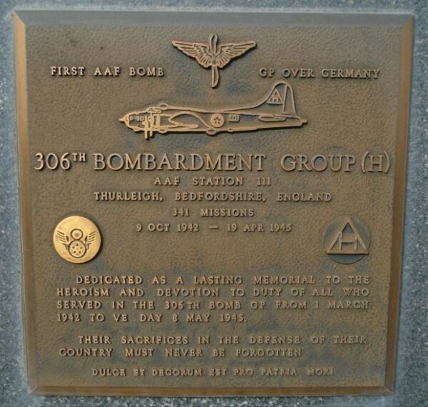 USAF ACADEMY 306TH BOMBARDMENT GROUP (H) WAR MEMORIAL PLAQUE