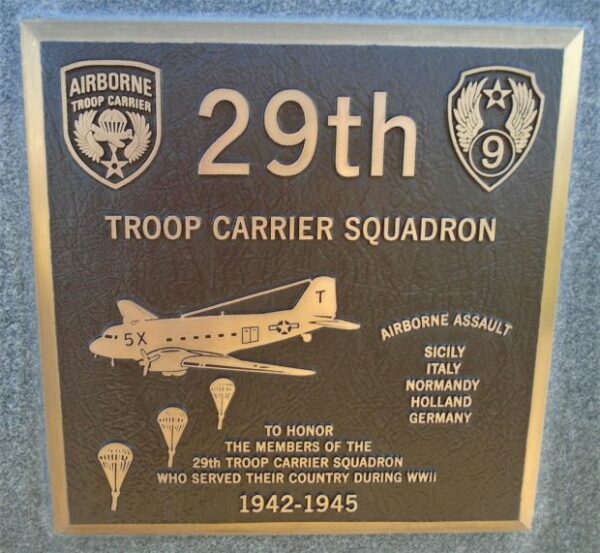 29TH TROOP CARRIER SQUADRON WAR MEMORIAL PLAQUE