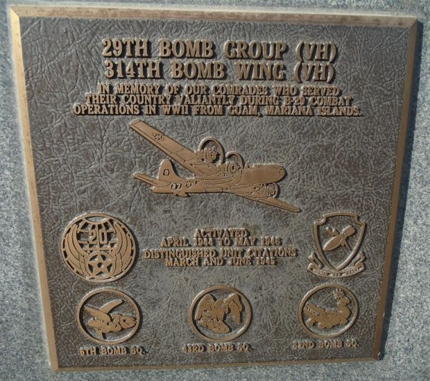 USAF ACADEMY 29TH BOMB GROUP (VH) 314TH BOMB WING (VH) WAR MEMORIAL PLAQUE