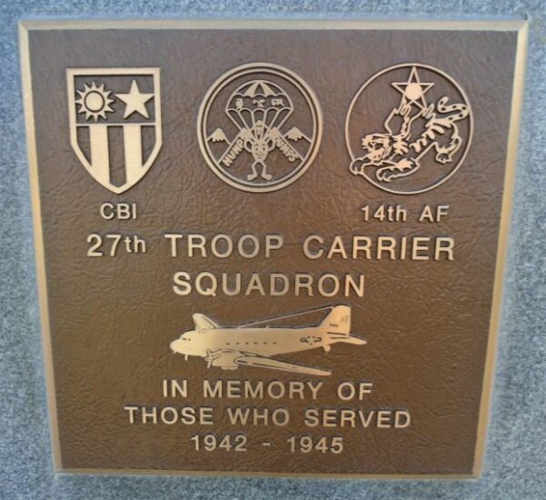 27TH TROOP CARRIER SQUADRON WAR MEMORIAL PLAQUE