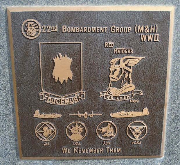 USAF ACADEMY 22ND BOMBARDMENT GROUP (M & H) WWII MEMORIAL PLAQUE