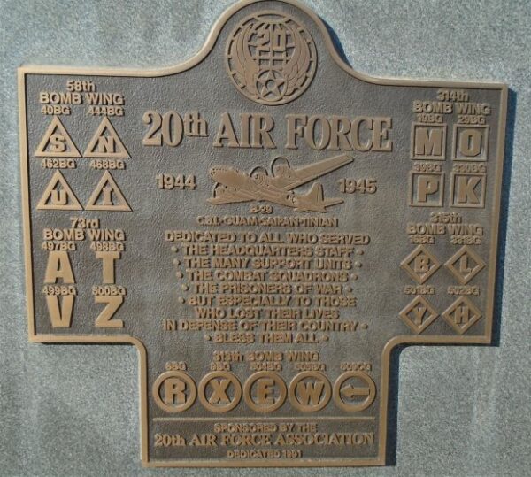 20TH AIR FORCE WAR MEMORIAL PLAQUE
