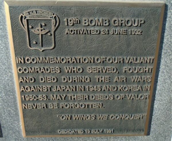 USAF ACADEMY 19TH BOMB GROUP WAR MEMORIAL PLAQUE