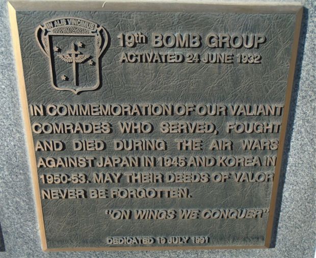 USAF ACADEMY 19TH BOMB GROUP WAR MEMORIAL PLAQUE