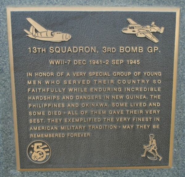13TH SQUADRON, 3RD BOMB GP. WAR MEMORIAL PLAQUE