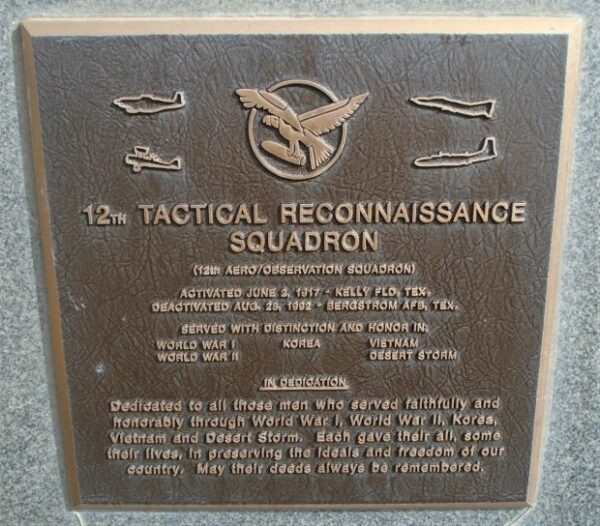 12TH TACTICAL RECONNAISSANCE SQUADRON WAR MEMORIAL PLAQUE