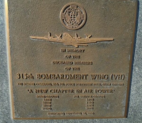 USAF ACADEMY 315TH BOMBARDMENT WING MEMORIAL PLAQUE